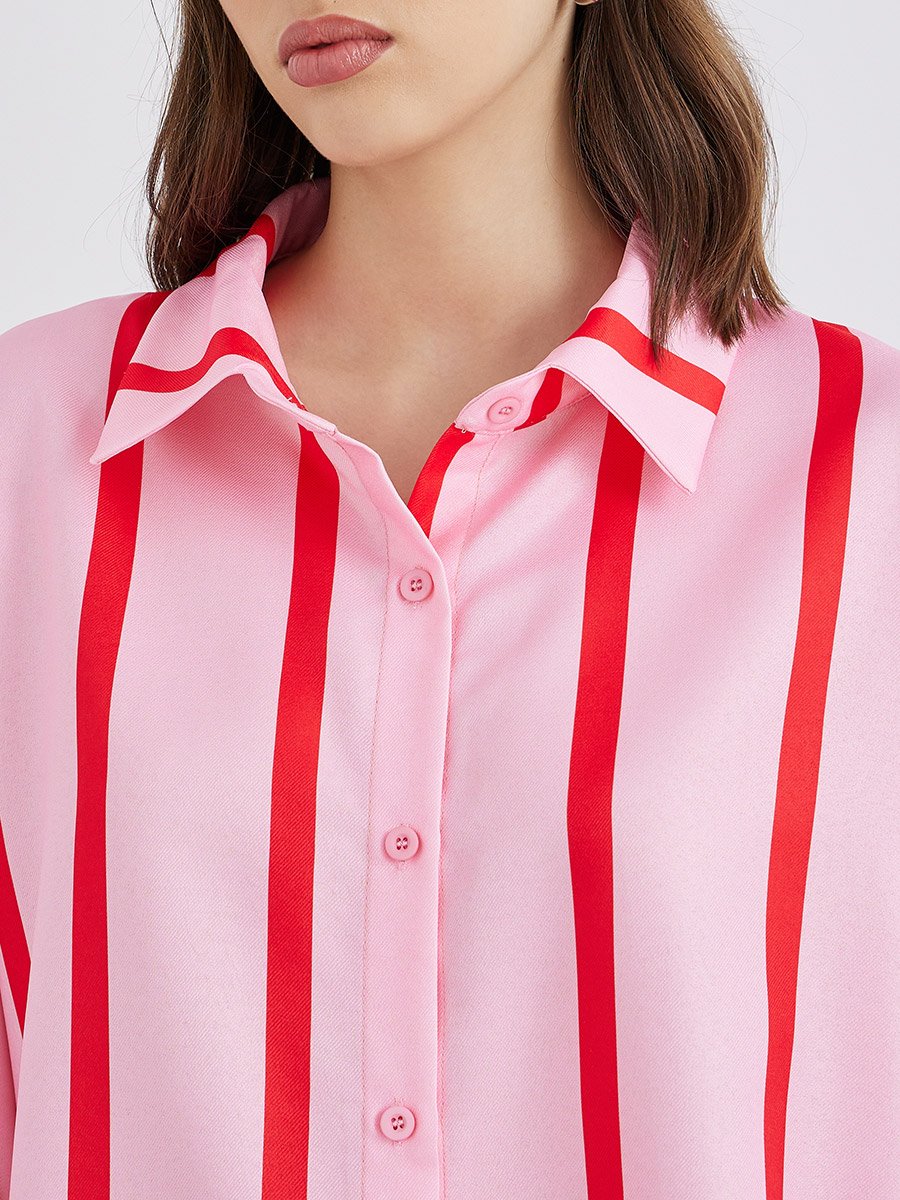 Women Striped Long Sleeve Oversized Shirt
