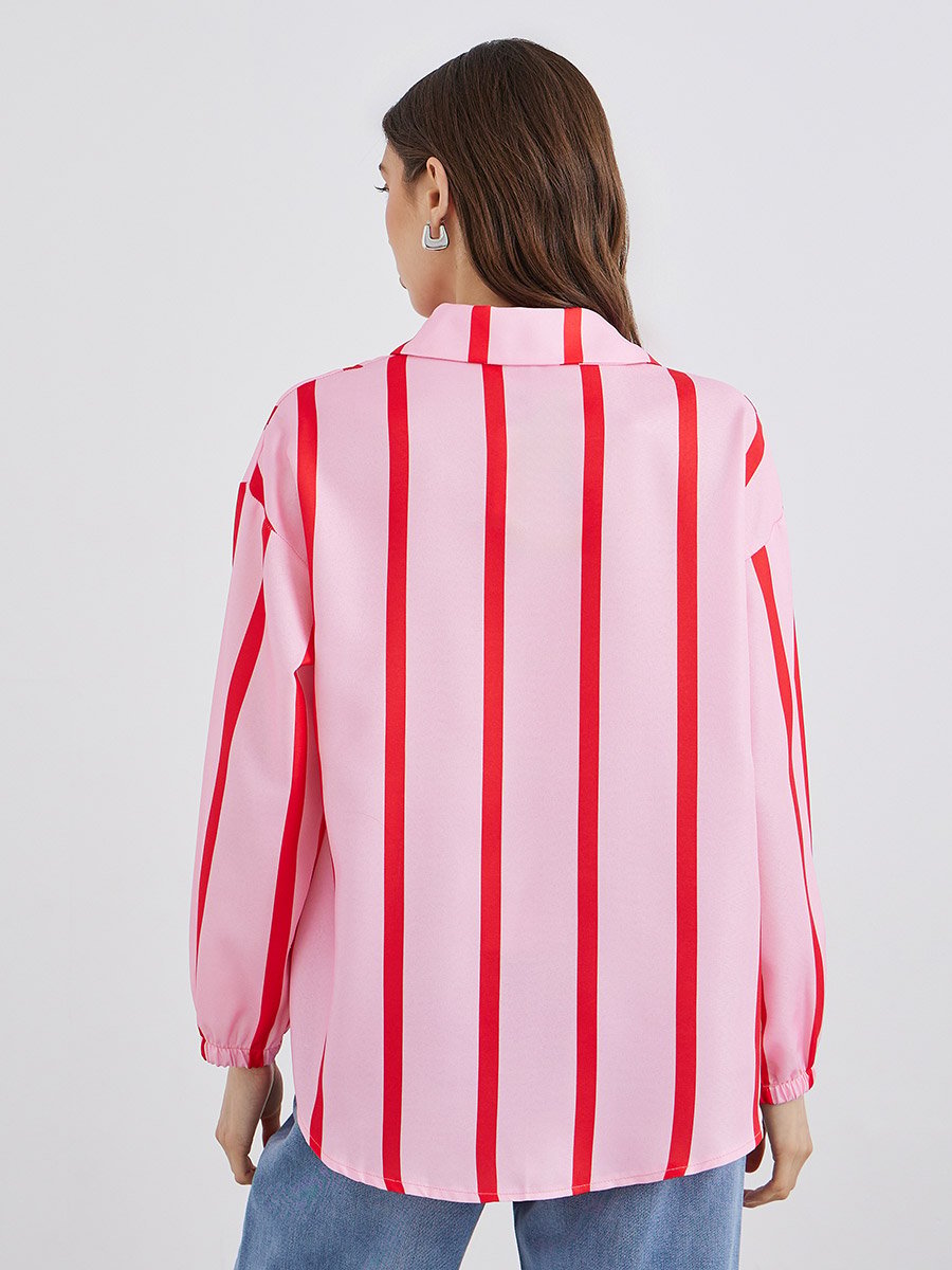 Women Striped Long Sleeve Oversized Shirt
