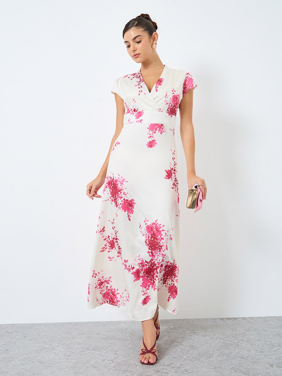 All-Over Print V-Neck Wrap Maxi Dress