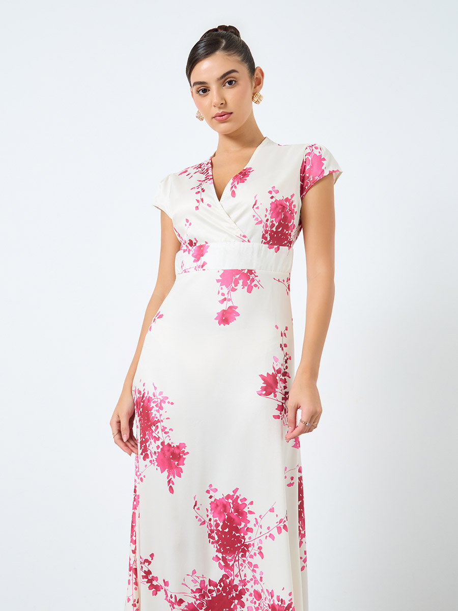 All-Over Print V-Neck Wrap Maxi Dress