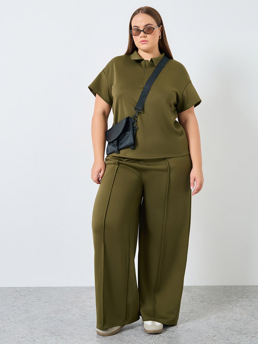 Plus Size Khaki Wide Leg Joggers