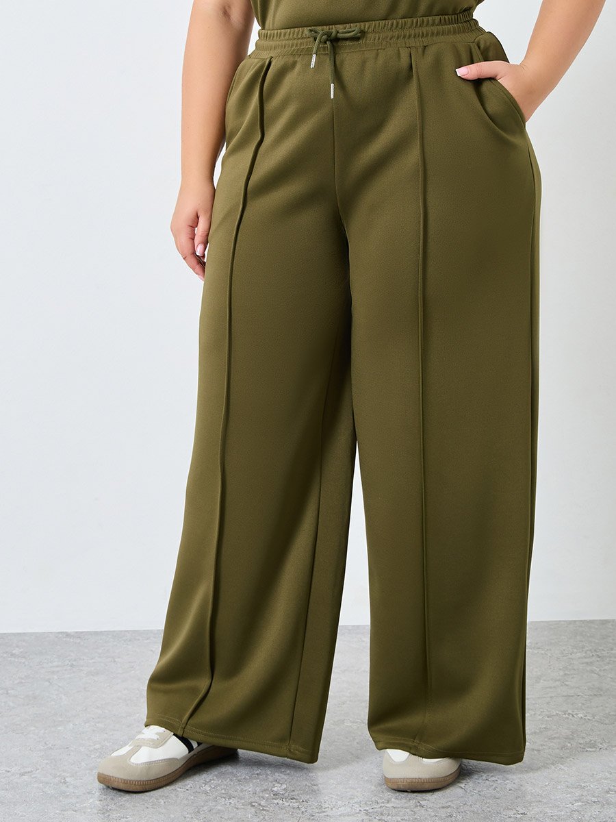 Plus Size Khaki Wide Leg Joggers