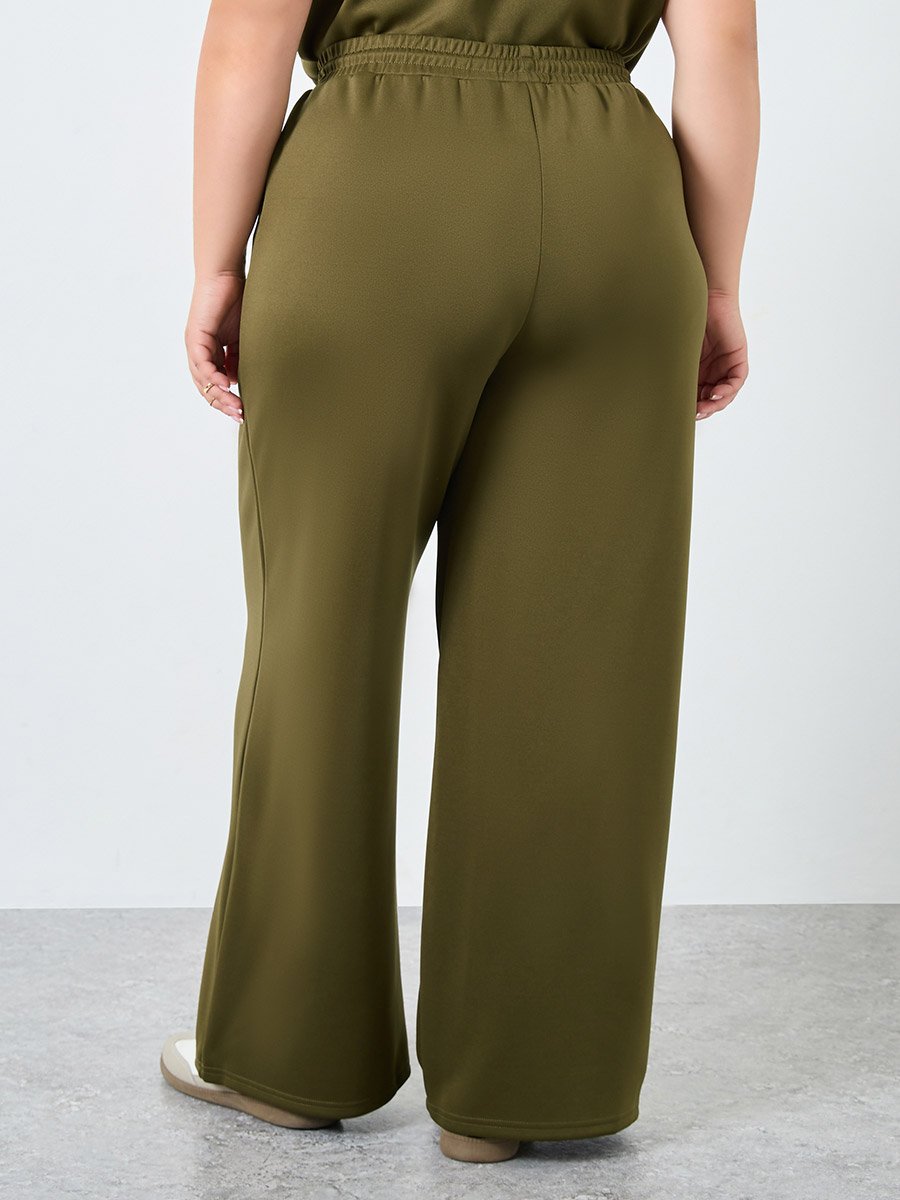 Plus Size Khaki Wide Leg Joggers