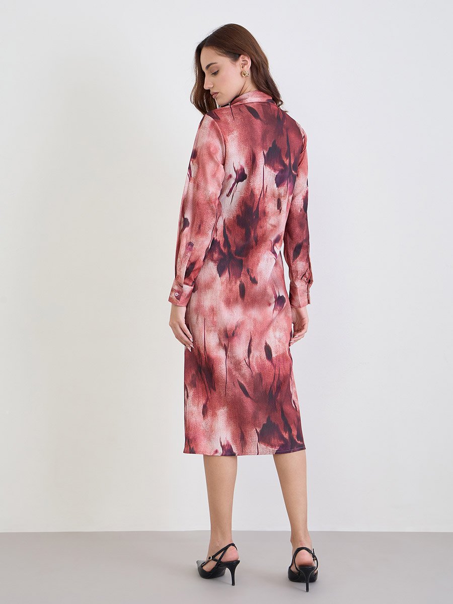 Abstract Print Buttoned Midi Shirt Dress