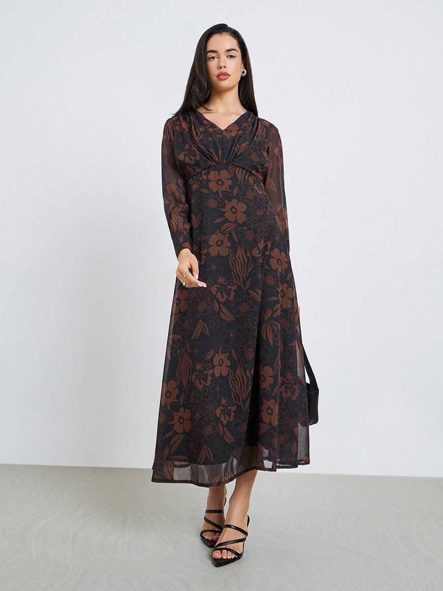 Floral Maxi Dress with Fold Pleat
