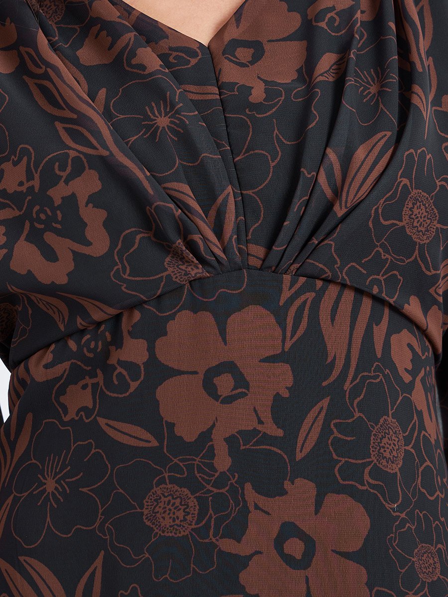 Floral Maxi Dress with Fold Pleat