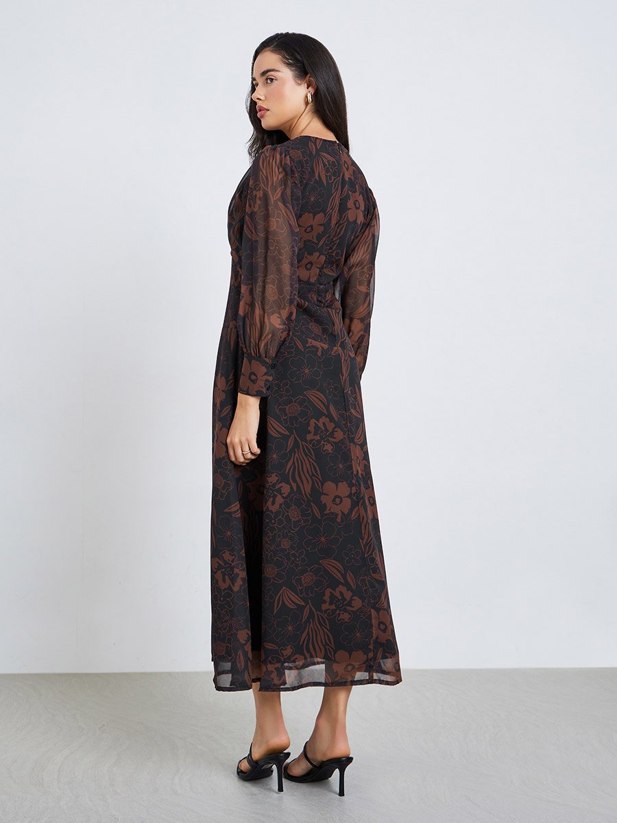 Floral Maxi Dress with Fold Pleat