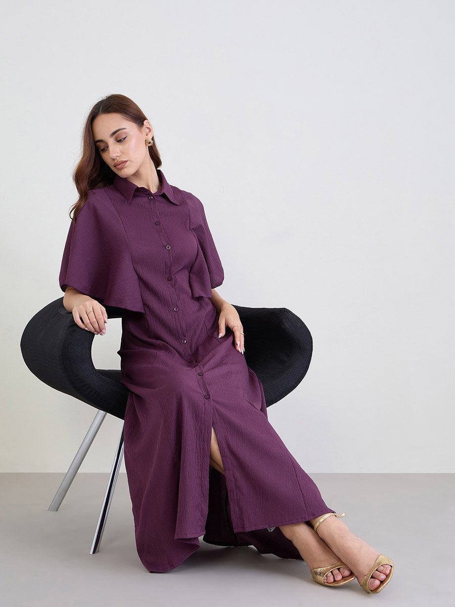 Purple Textured Shirt Maxi Dress