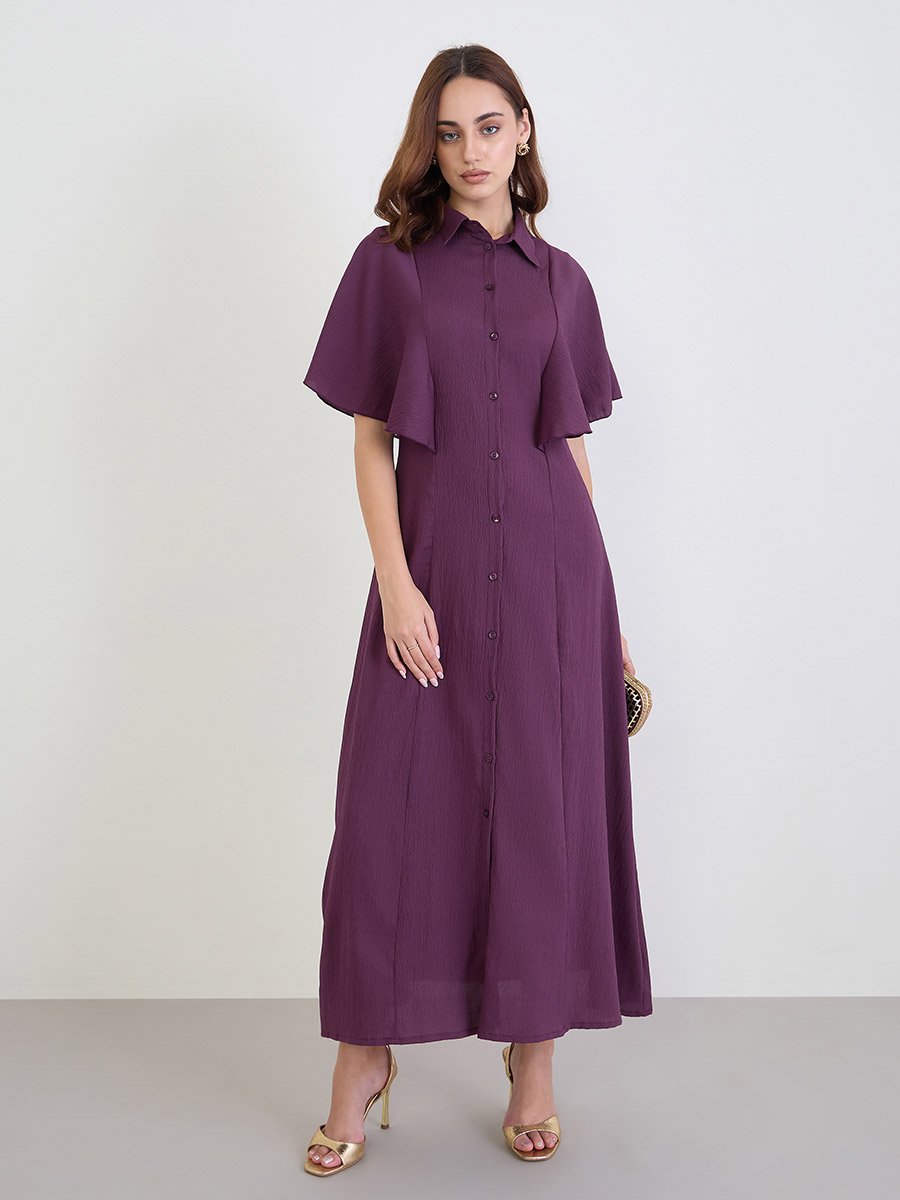 Purple Textured Shirt Maxi Dress