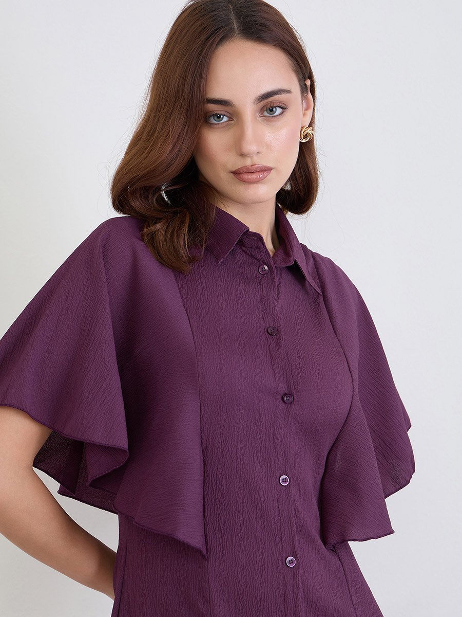 Purple Textured Shirt Maxi Dress