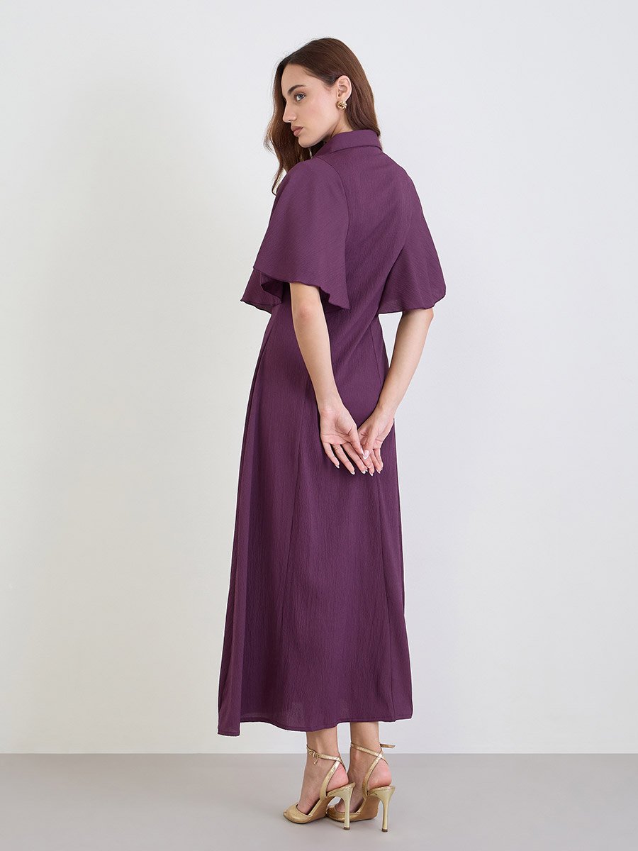 Purple Textured Shirt Maxi Dress