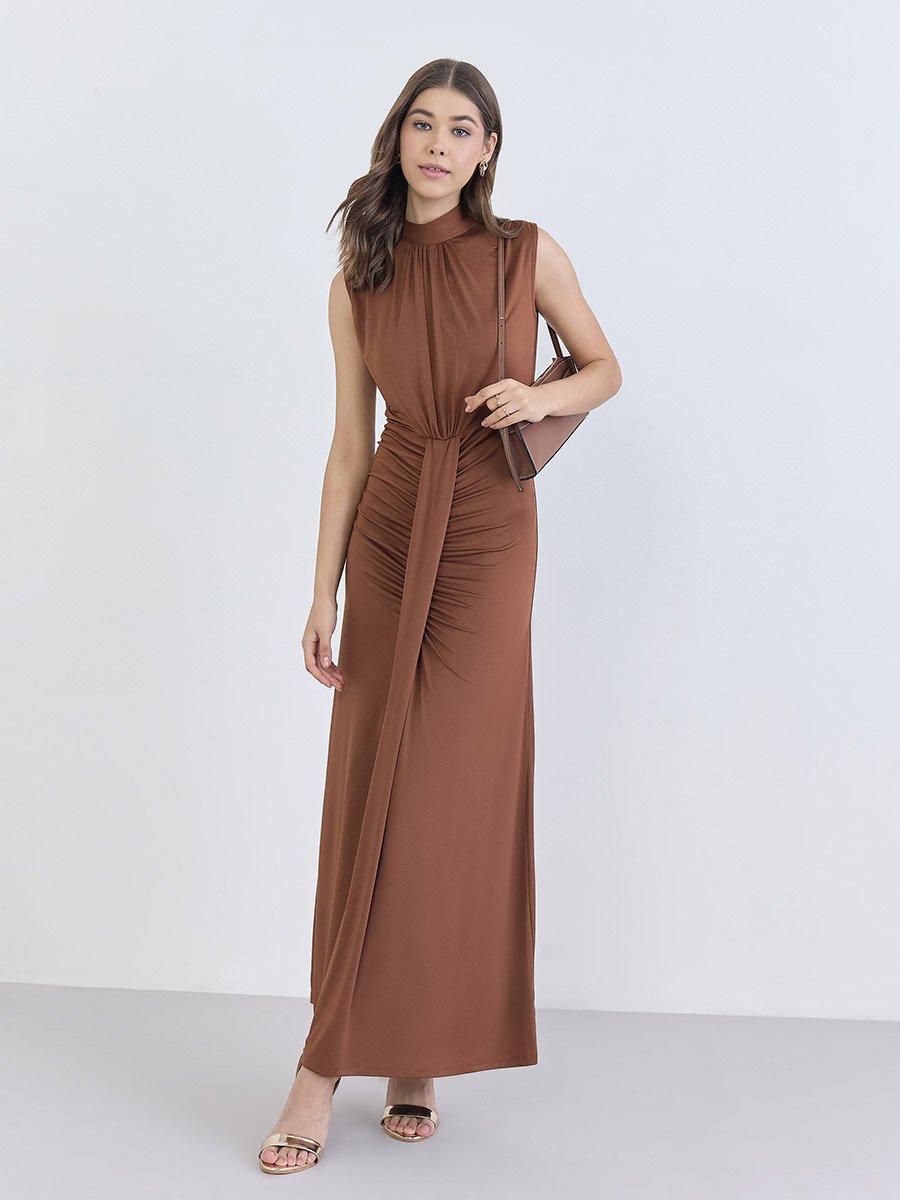 Women Brown Sleeveless Bodycon Maxi Dress