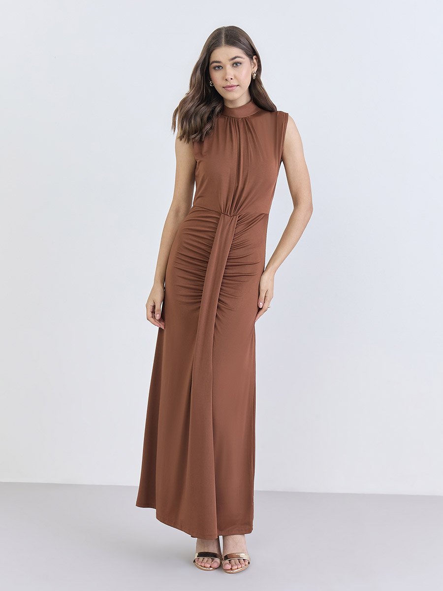 Women Brown Sleeveless Bodycon Maxi Dress