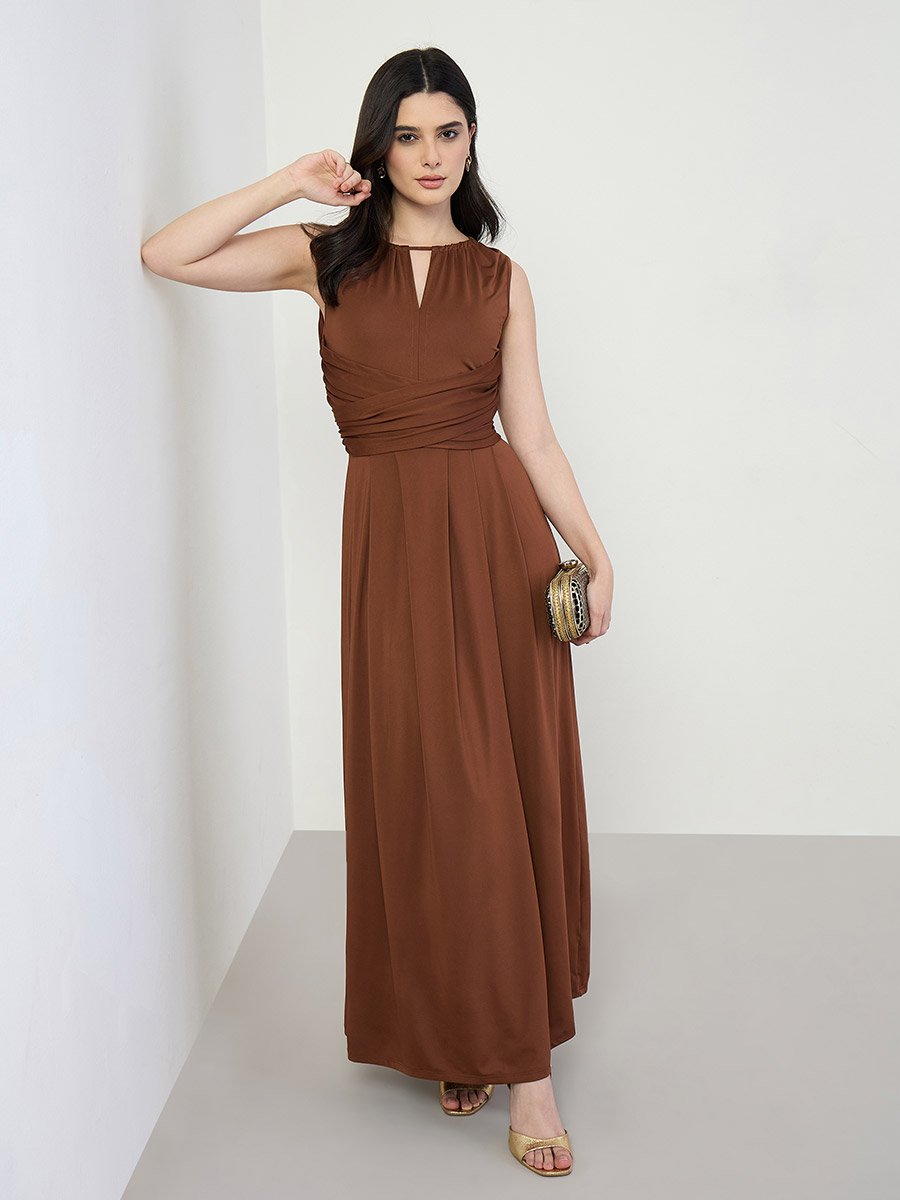 Brown Sleeveless Maxi Dress