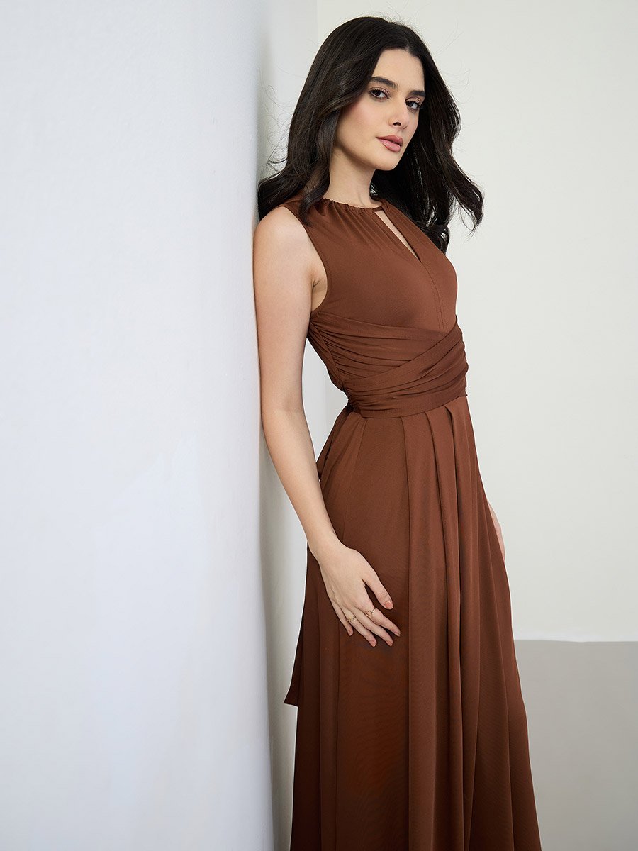 Brown Sleeveless Maxi Dress