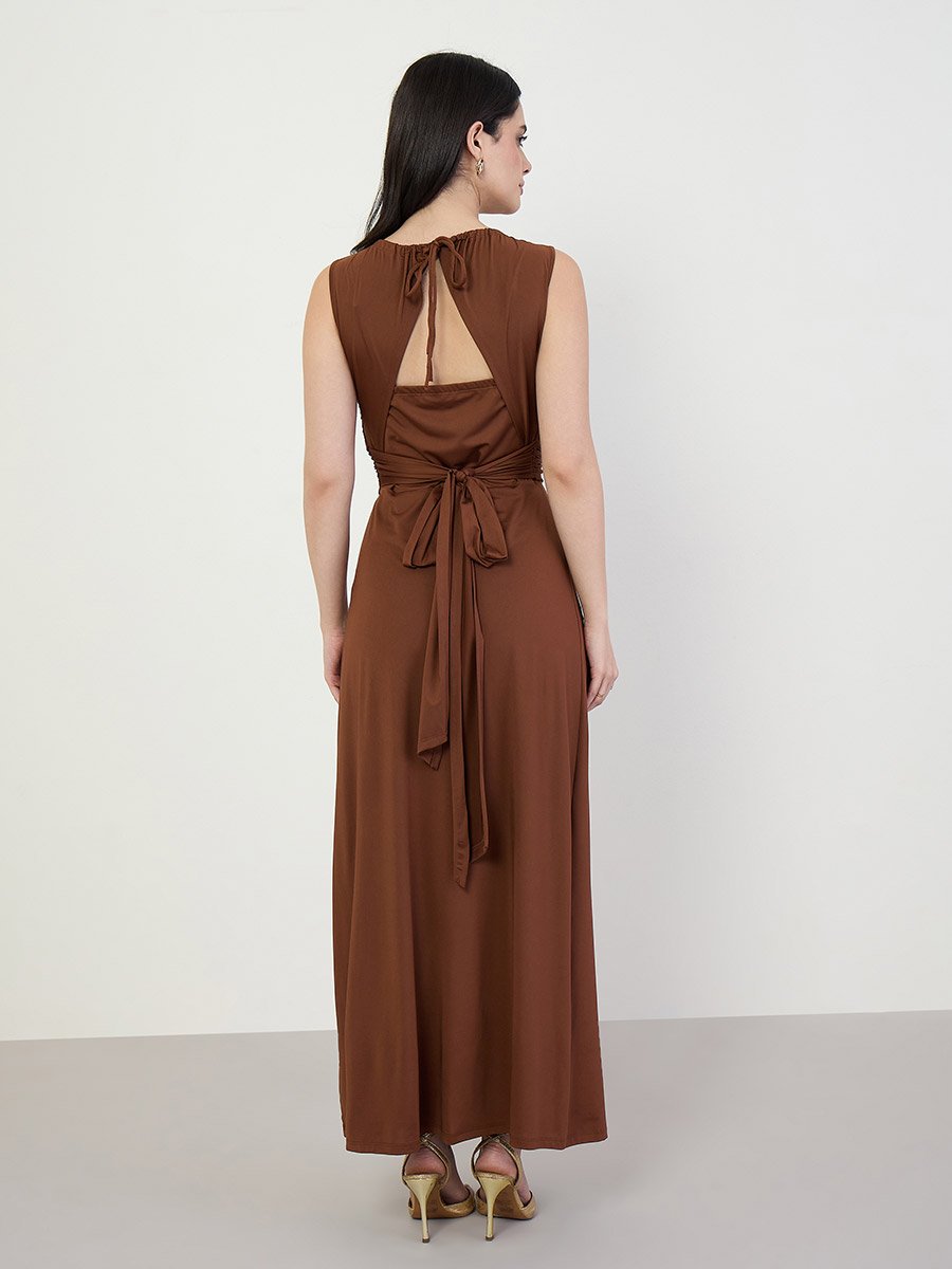 Brown Sleeveless Maxi Dress