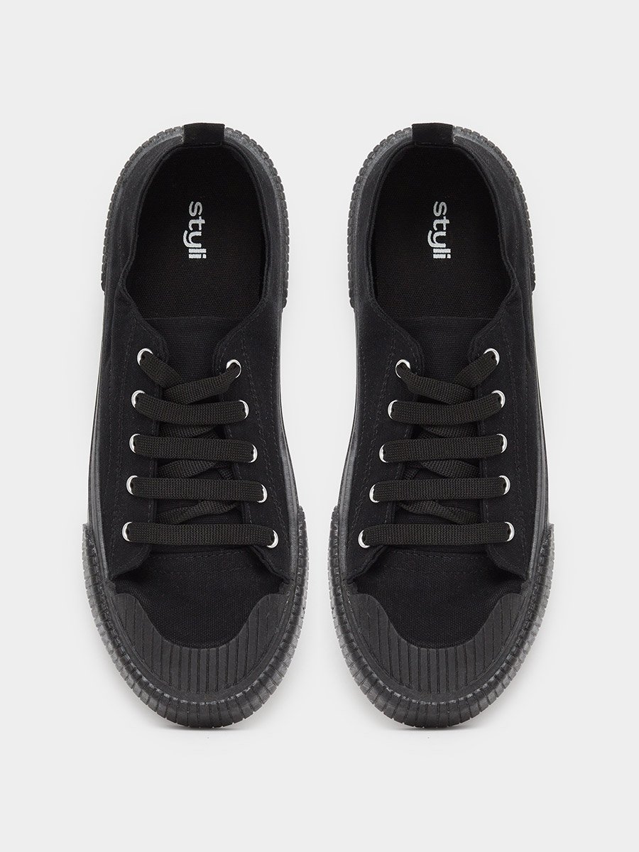 Men Black Canvas Lace Up Sneakers