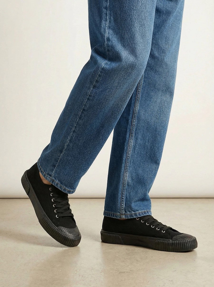 Men Black Canvas Lace Up Sneakers