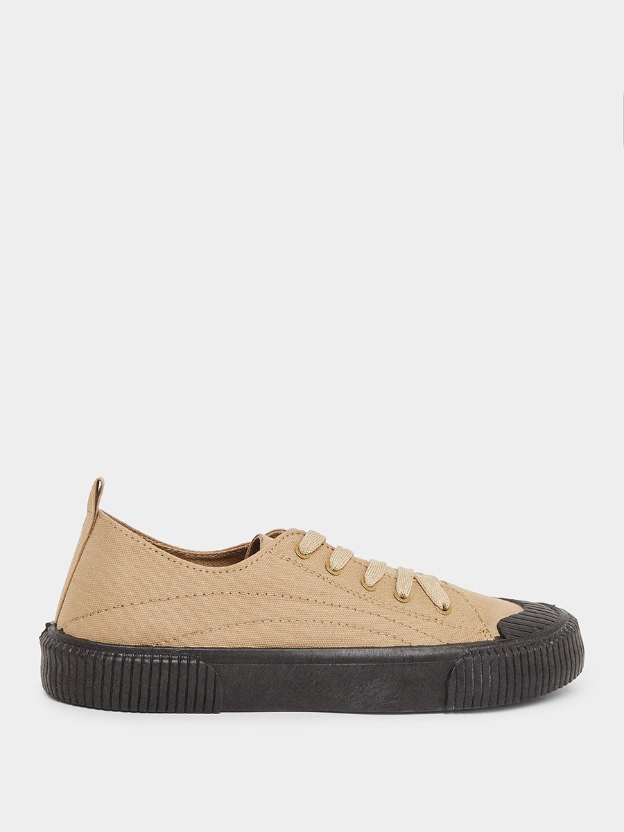 Men Beige Canvas Lace Up Sneakers