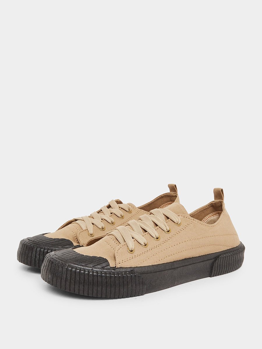 Men Beige Canvas Lace Up Sneakers