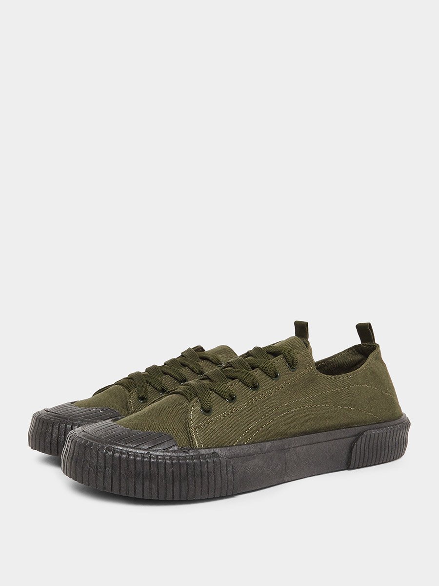 Men Olive Canvas Lace Up Sneakers