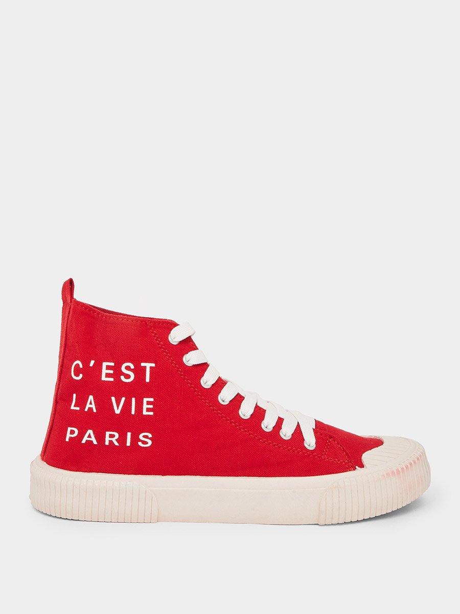 Men High Top Slogan Printed Canvas Sneakers