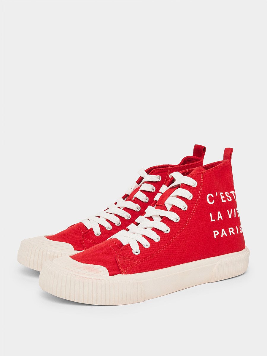 Men High Top Slogan Printed Canvas Sneakers