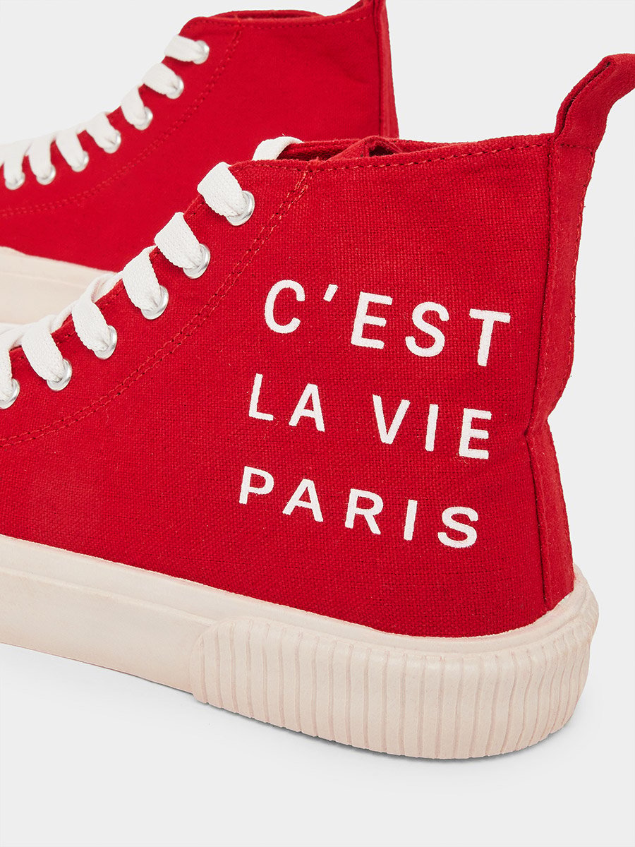 Men High Top Slogan Printed Canvas Sneakers