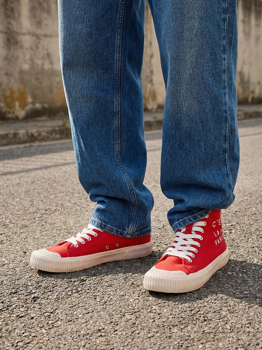 Men High Top Slogan Printed Canvas Sneakers