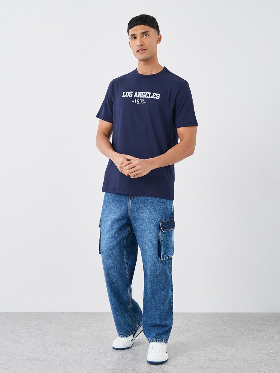 Slogan Print Round Neck Regular Fit T-Shirt