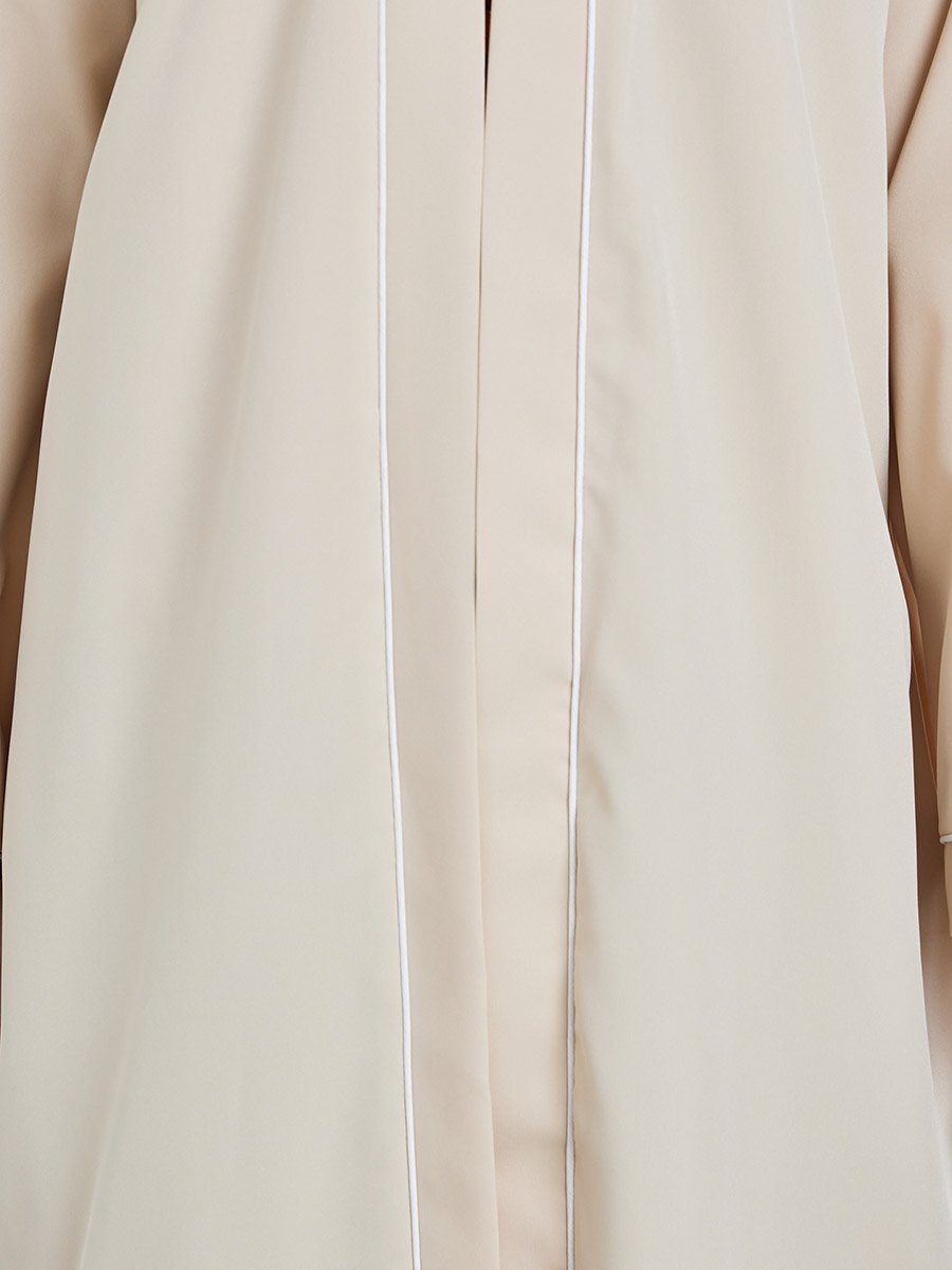 Women Beige Front Open Kimono with Pipping Detail