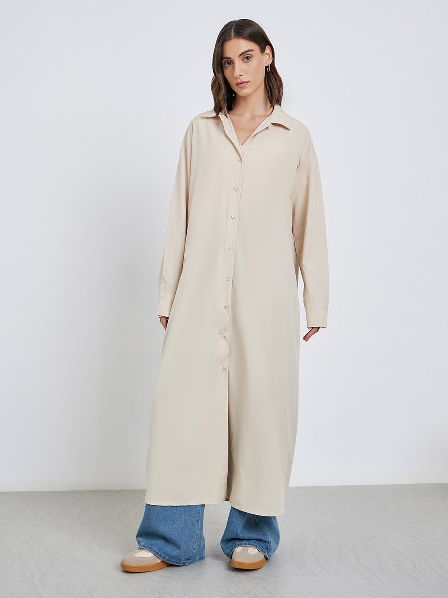Solid Collared Kimono with Button Closure