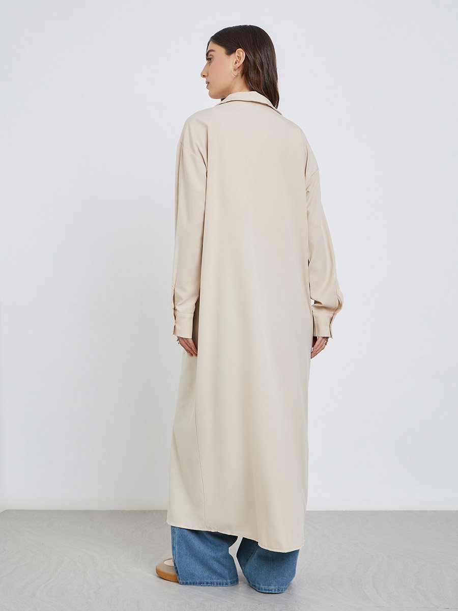 Solid Collared Kimono with Button Closure
