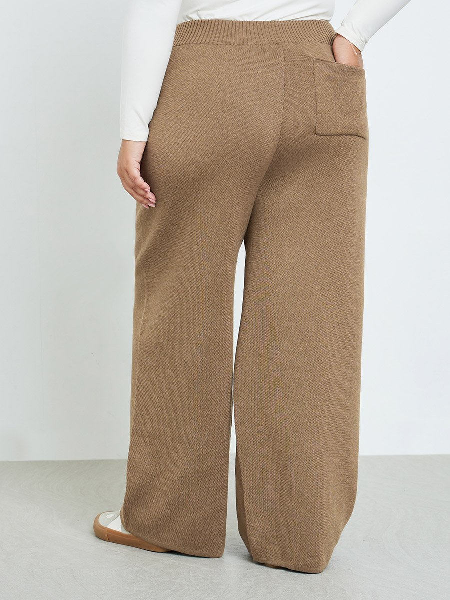 Plus Size Flat Knit Wide Leg Trousers