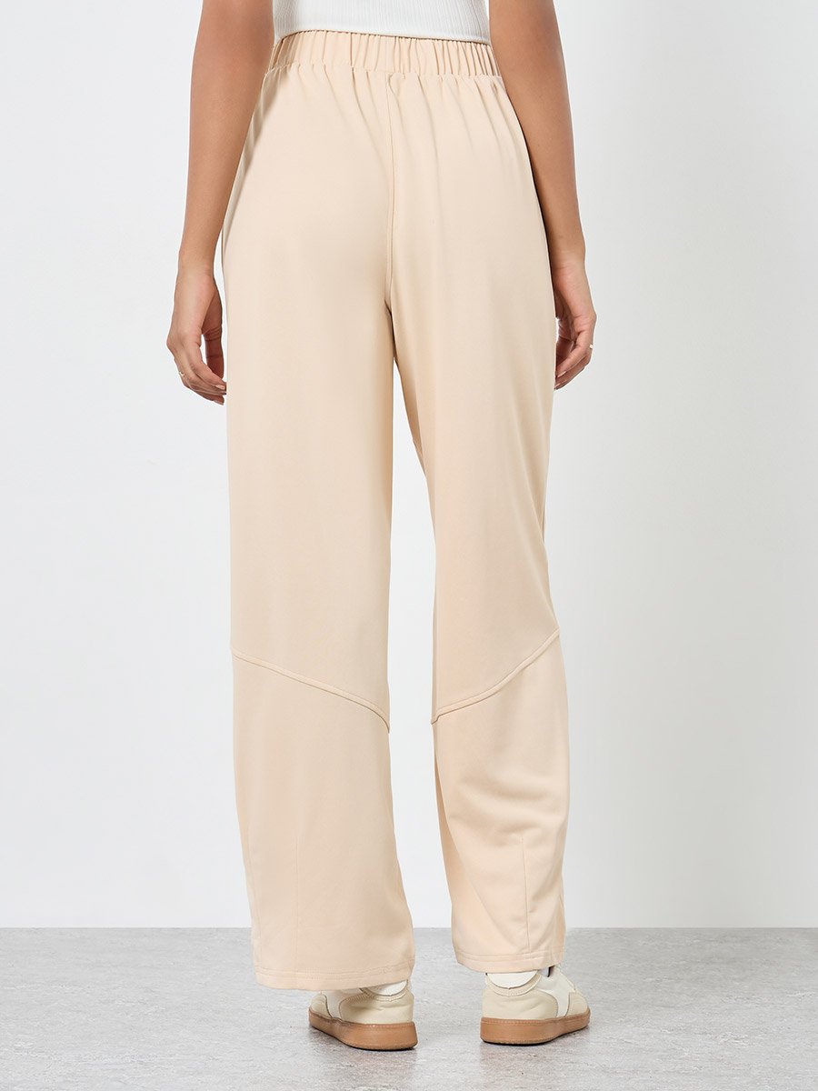 Beige Plain Joggers with Elastic Waist