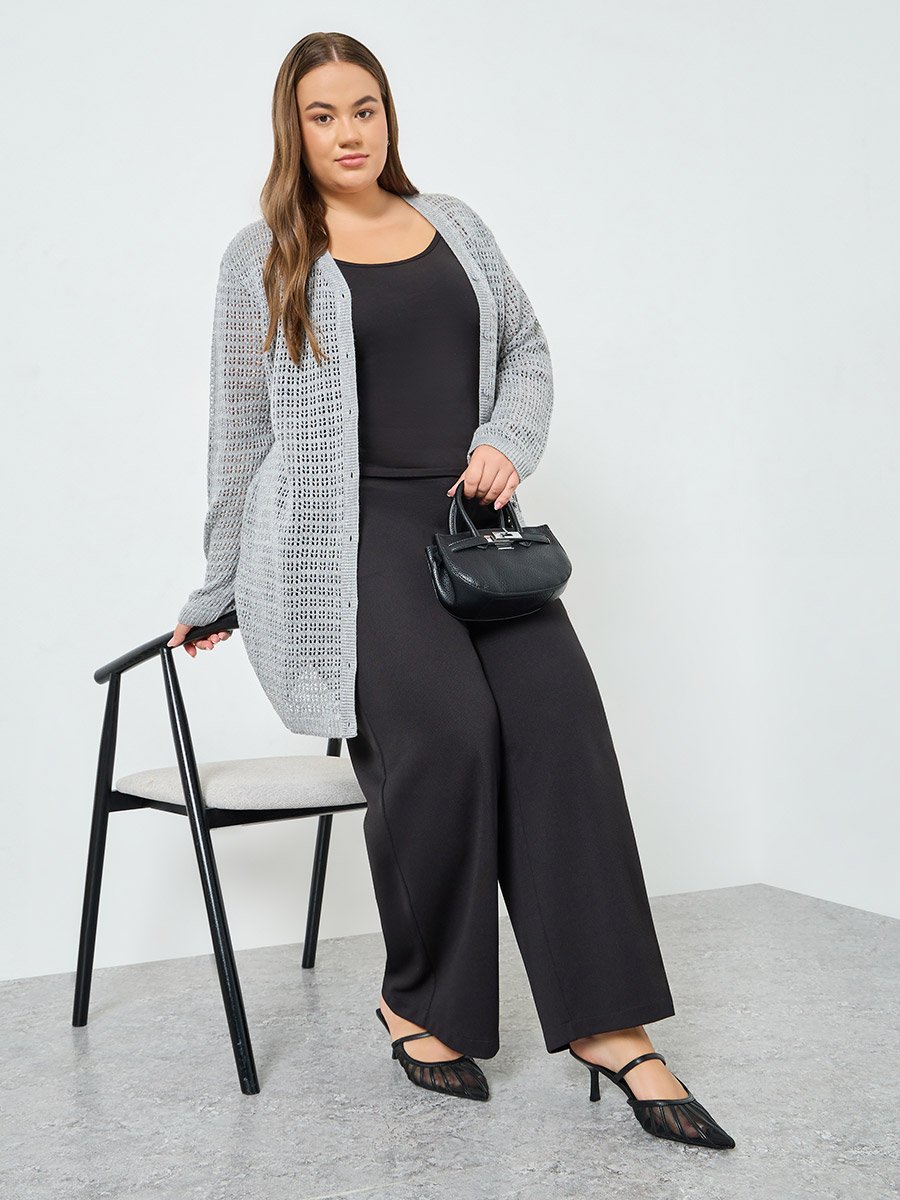 Plus Size Longline Textured Knit Cardigan