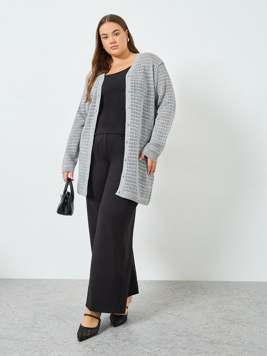 Plus Size Longline Textured Knit Cardigan