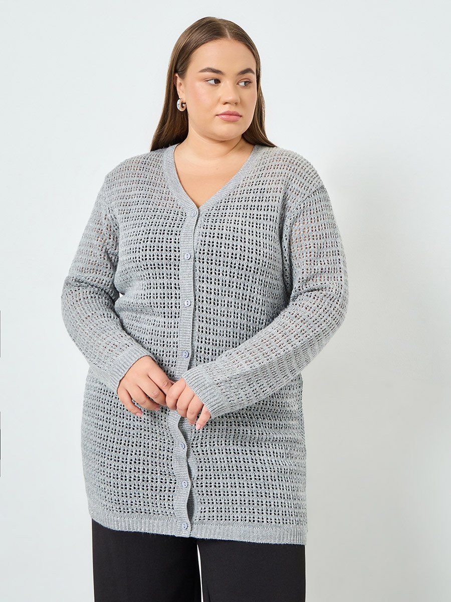 Plus Size Longline Textured Knit Cardigan