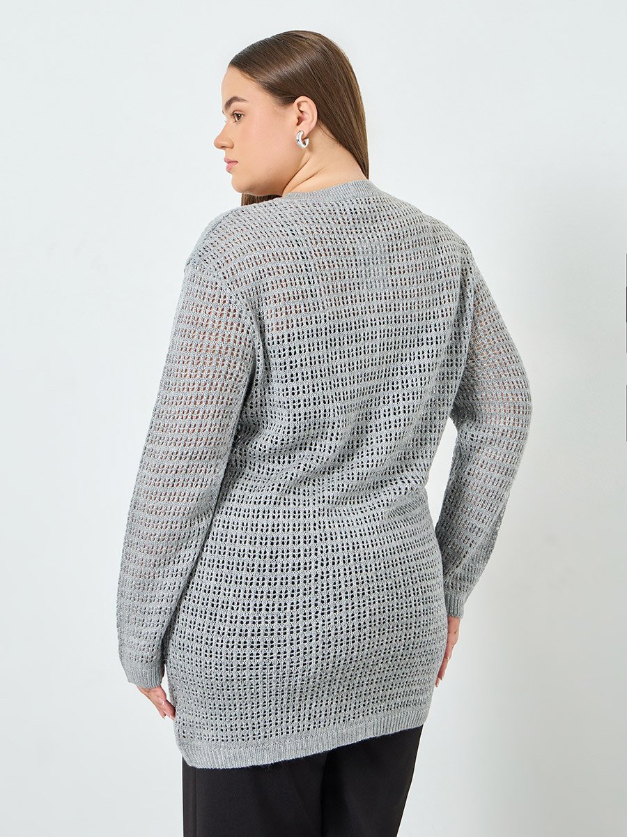 Plus Size Longline Textured Knit Cardigan
