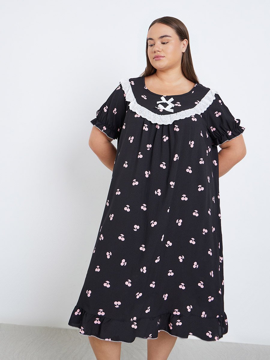 Plus Printed Bow Detail Nightdress