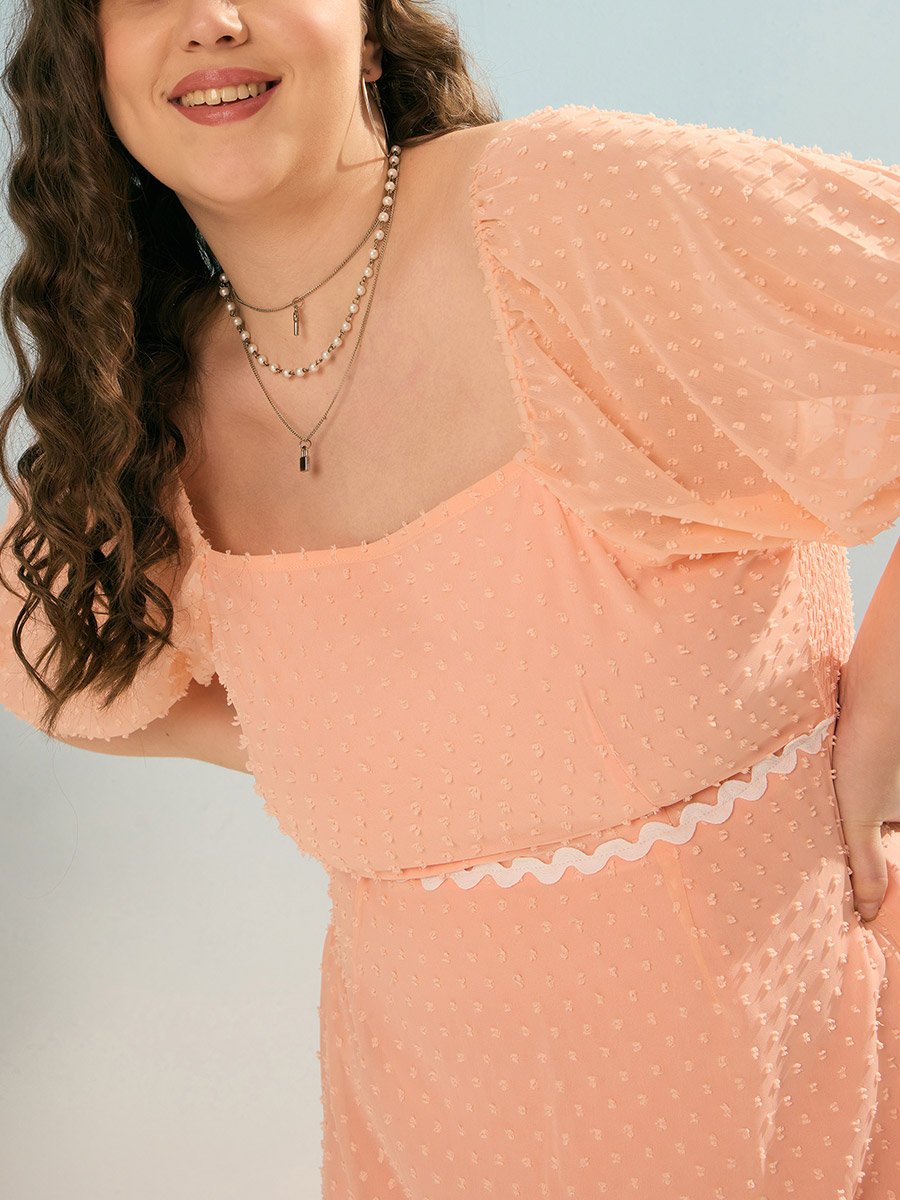 Plus Peach Dobby Smocked Midi Dress