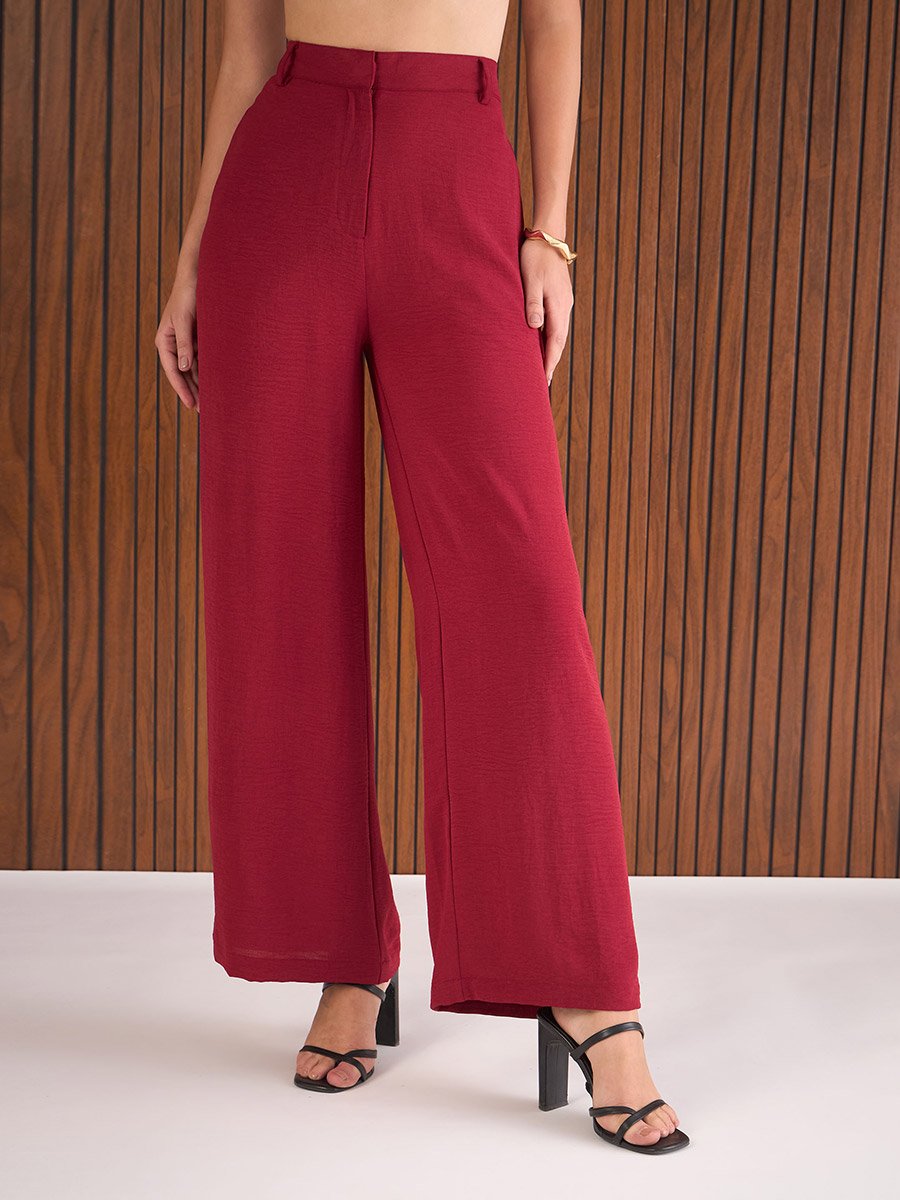 Maroon Crop Waistcoat and Straight Pants Co-Ords
