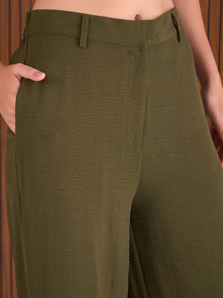 Olive Crop Waistcoat and Straight Pants Co-Ords