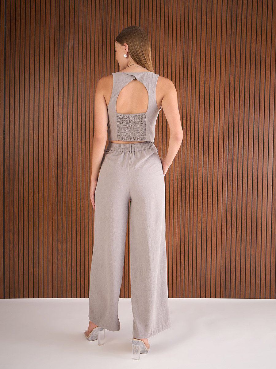 Grey Crop Waistcoat and Straight Pants Co-Ords