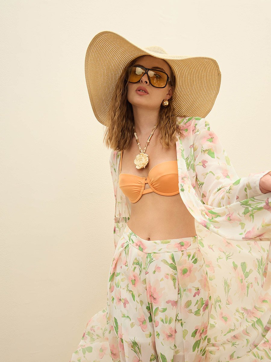 White Floral Long Top and Wide Leg Pants Co-Ords
