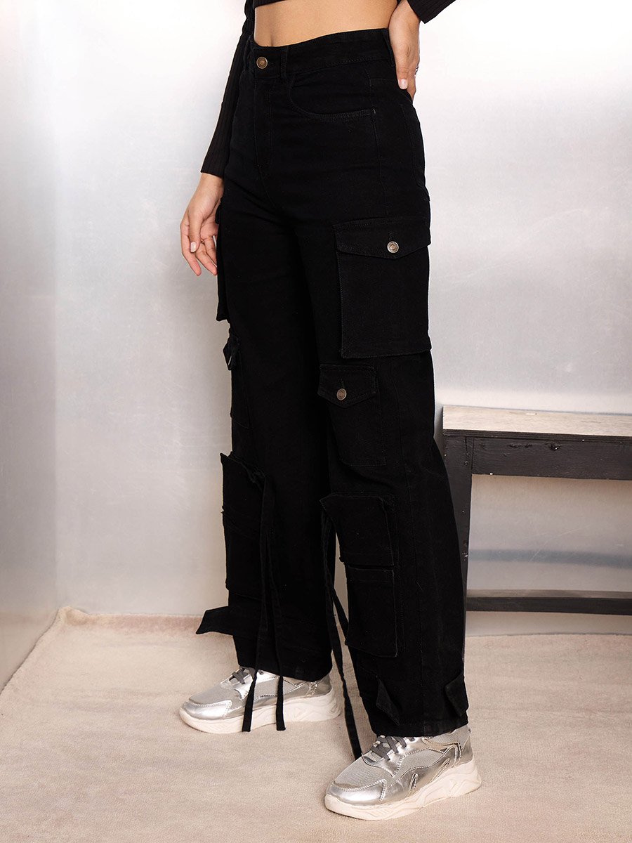 Black Multi Pocket Cargo Jeans