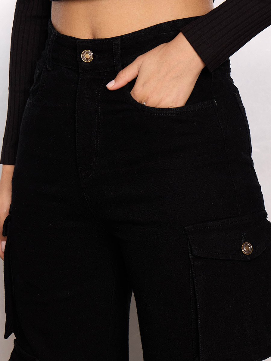Black Multi Pocket Cargo Jeans