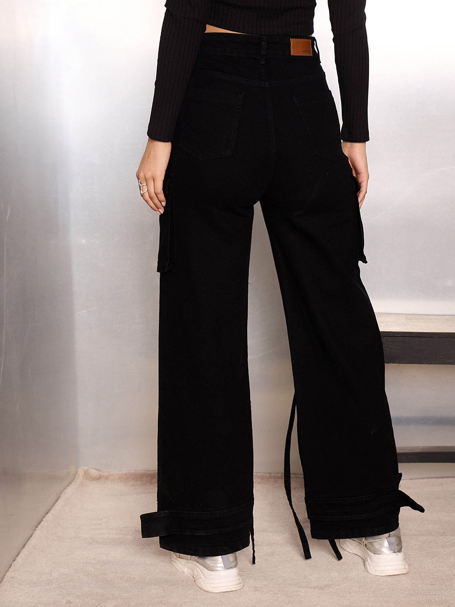 Black Multi Pocket Cargo Jeans