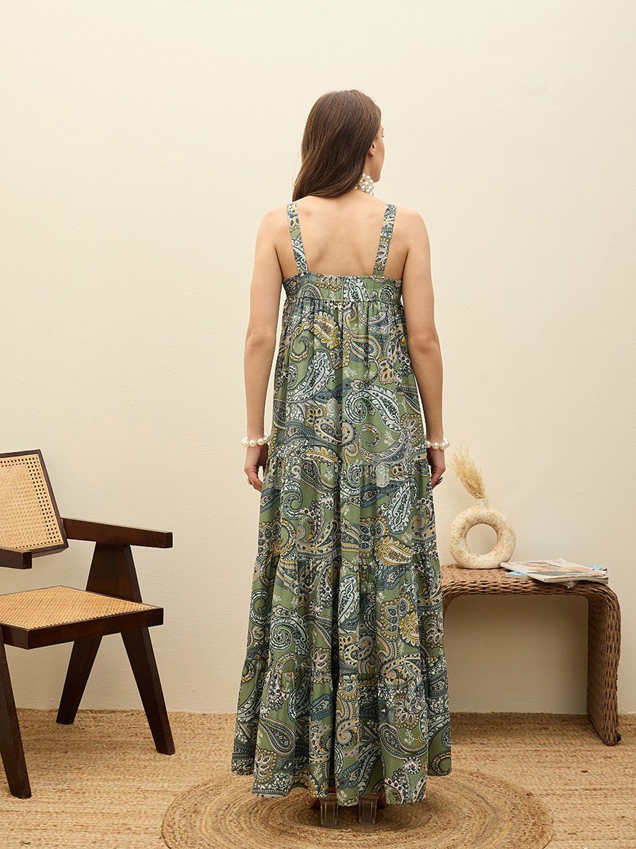 green dressy dresses Green Paisley Print Halterneck Maxi Dress main image 0