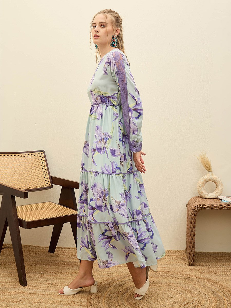 rachel parrish green dress St. Barths La Robe Janine Cowl Neck Maxi Dress in Blue Purple Retro Multi